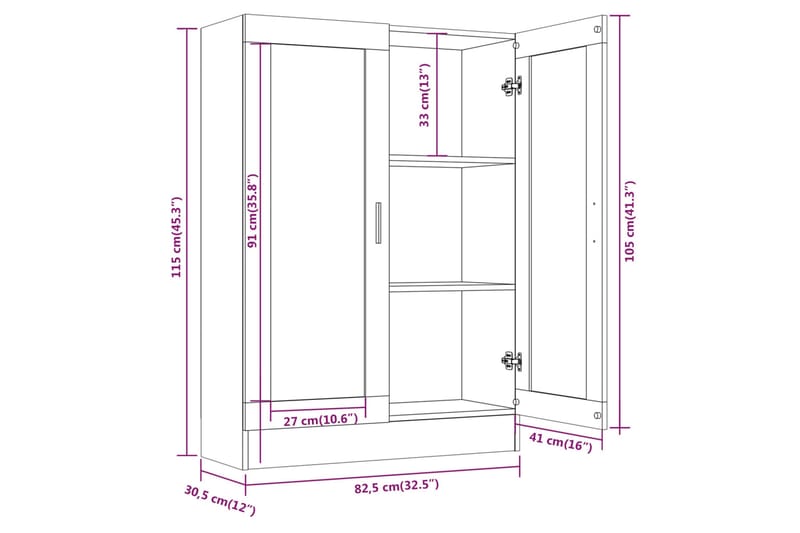 beBasic Vitrineskap brun eik 82,5x30,5x115 cm konstruert tre - Brun - Oppbevaring - Skap - Vitrineskap