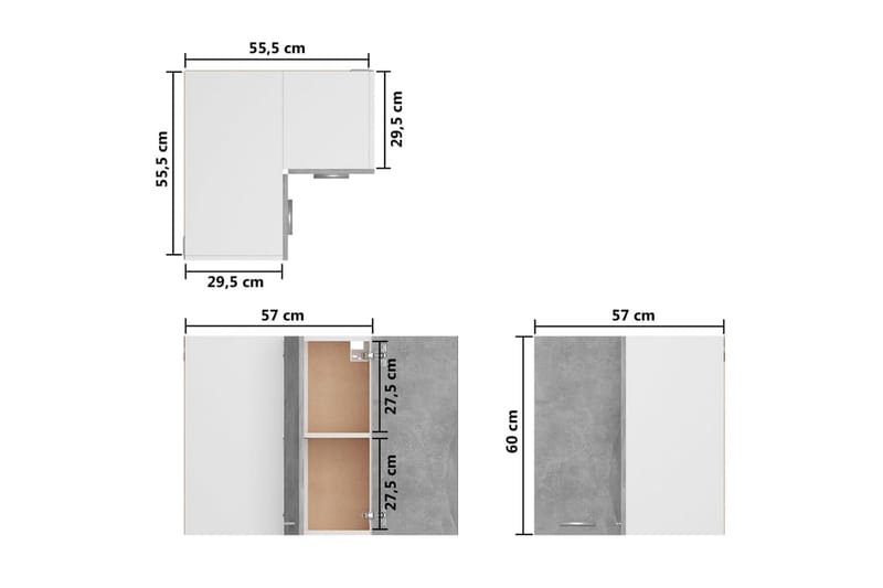 Hengende hjörneskap betonggrå 57x57x60 cm sponplate - Grå - Oppbevaring - Skap - Hjørneskap