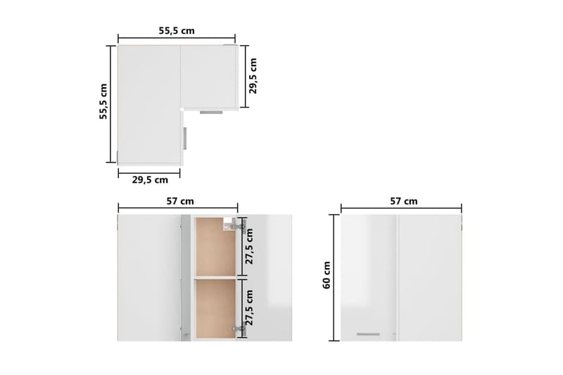 Hengende hjörneskap höyglans hvit 57x57x60 cm sponplate - Hvit - Oppbevaring - Skap - Hjørneskap