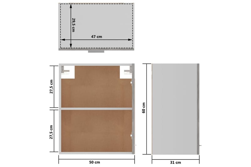 Kjøkkenskap 2 stk betonggrå 50x31x60 cm sponplate - Grå - Oppbevaring - Skap - Oppbevaringsskap