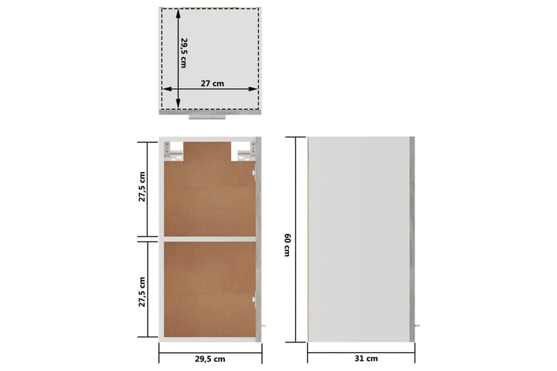 Kjøkkenskap betonggrå 29,5x31x60 cm sponplate - Grå - Oppbevaring - Skap - Oppbevaringsskap