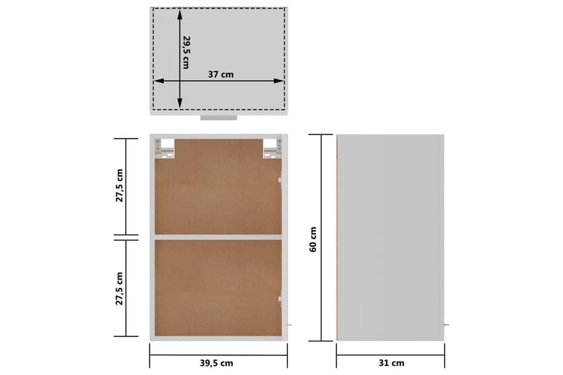 Kjøkkenskap høyglans hvit 39,5x31x60 cm sponplate - Hvit - Oppbevaring - Skap - Oppbevaringsskap