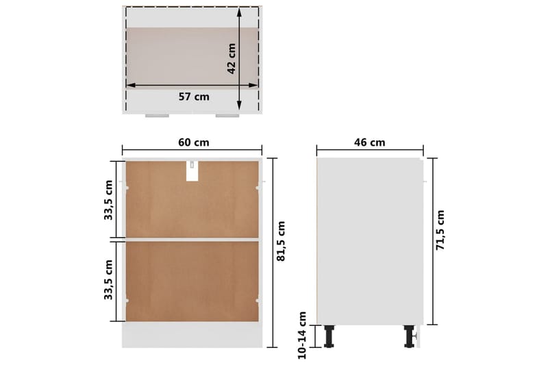 Kjøkkenskap hvit 60x46x81,5 cm sponplate - Hvit - Oppbevaring - Skap - Oppbevaringsskap