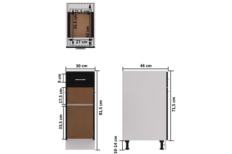 Kjøkkenskap svart 30x46x81,5 cm sponplate - Svart - Oppbevaring - Skap - Oppbevaringsskap