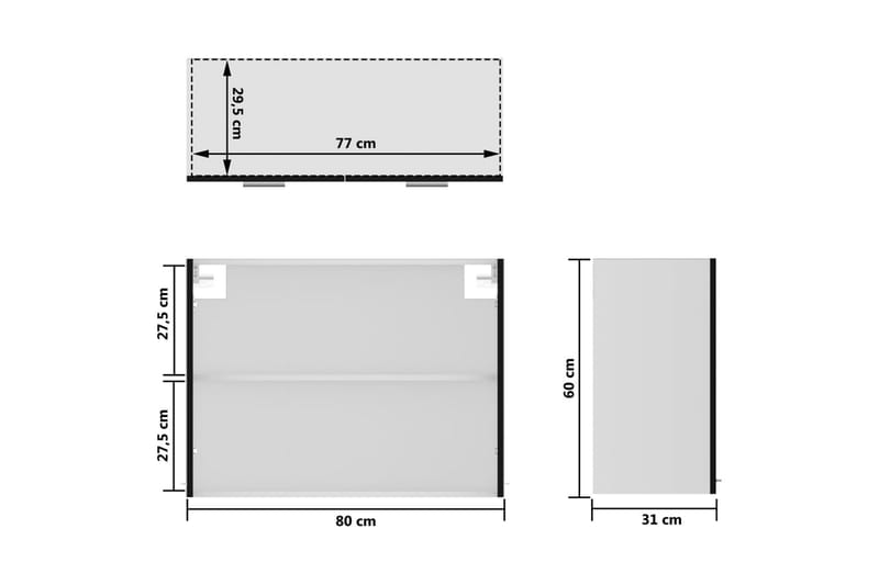 Hengende skap glass svart 80x31x60 cm sponplate - Svart - Oppbevaring - Skap - Oppbevaringsskap