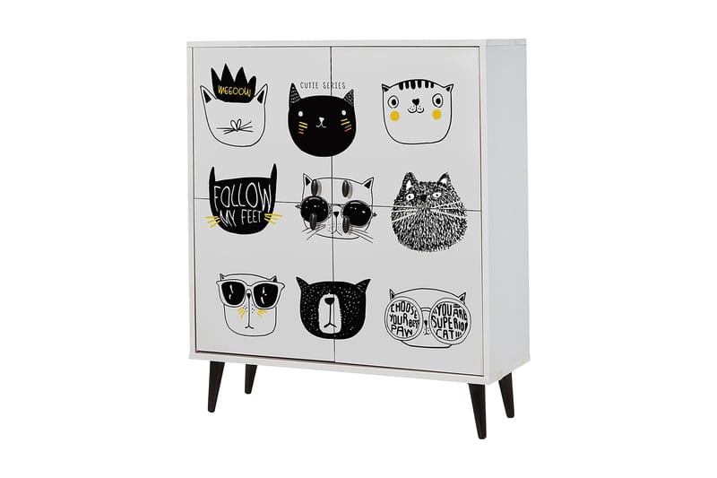 Highboard 95x111 cm - Hvit/Svart/Gul - Oppbevaring - Skap - Oppbevaringsskap