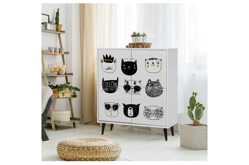 Highboard 95x111 cm - Hvit/Svart/Gul - Oppbevaring - Skap - Oppbevaringsskap