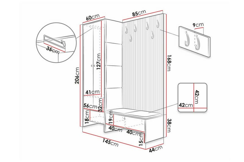 Highboard Dunvegan - Hvid - Oppbevaring - Skap - Oppbevaringsskap