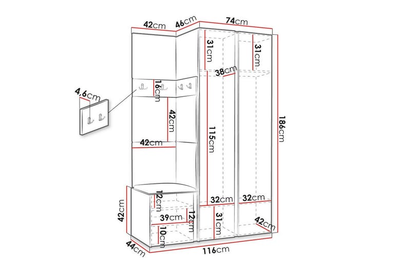 Highboard Dunvegan - Hvid - Oppbevaring - Skap - Oppbevaringsskap