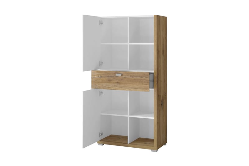 Highboard Erlinda 72x148 cm - Hvit/Natur - Oppbevaring - Skap - Oppbevaringsskap