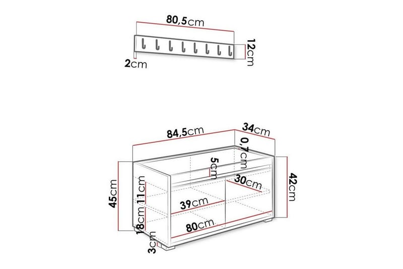 Highboard Kenmare - Grå/Svart - Oppbevaring - Skap - Oppbevaringsskap