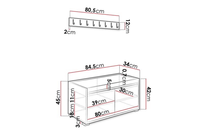 Highboard Kenmare - Hvid - Oppbevaring - Skap - Oppbevaringsskap