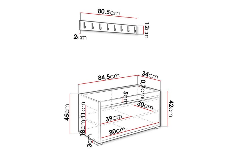 Highboard Kenmare - Hvid - Oppbevaring - Skap - Oppbevaringsskap