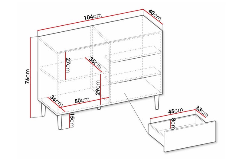 Highboard Kintore - Hvid - Oppbevaring - Skap - Oppbevaringsskap