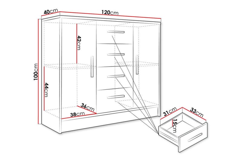 Highboard Kintore - Hvid - Oppbevaring - Skap - Oppbevaringsskap