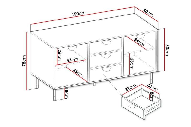 Highboard Kintore - Svart - Oppbevaring - Skap - Oppbevaringsskap