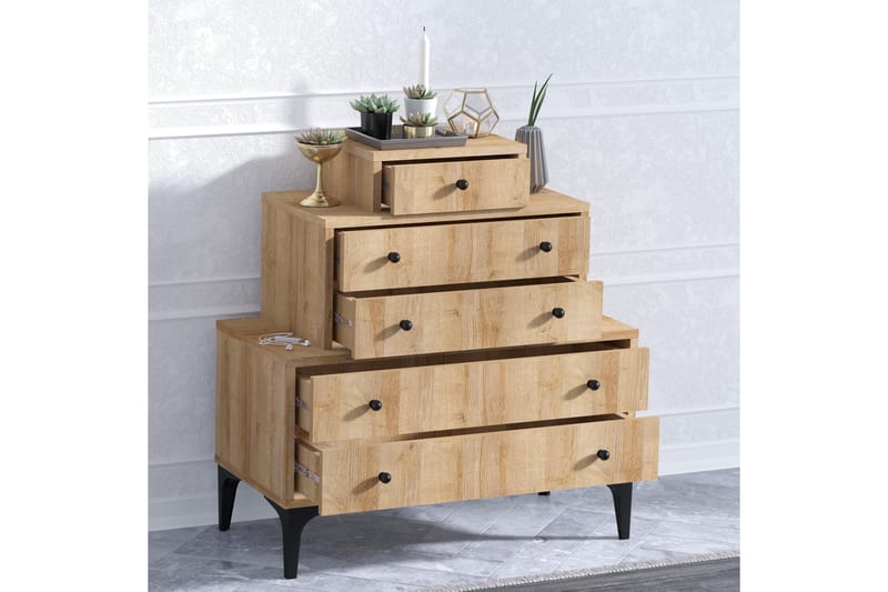 Highboard med 5 skuffer 40x80 cm - Natur / Svart - Oppbevaring - Skap - Oppbevaringsskap