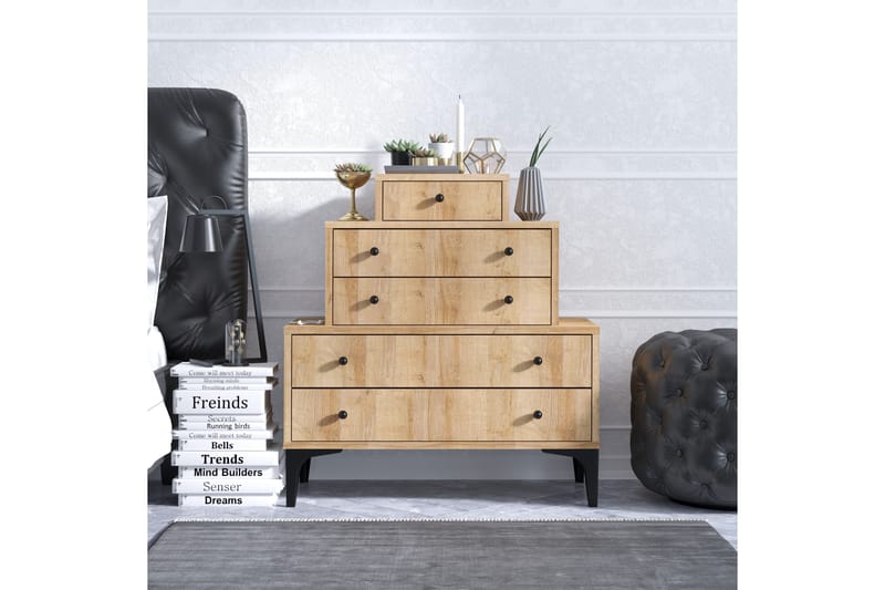 Highboard med 5 skuffer 40x80 cm - Natur / Svart - Oppbevaring - Skap - Oppbevaringsskap