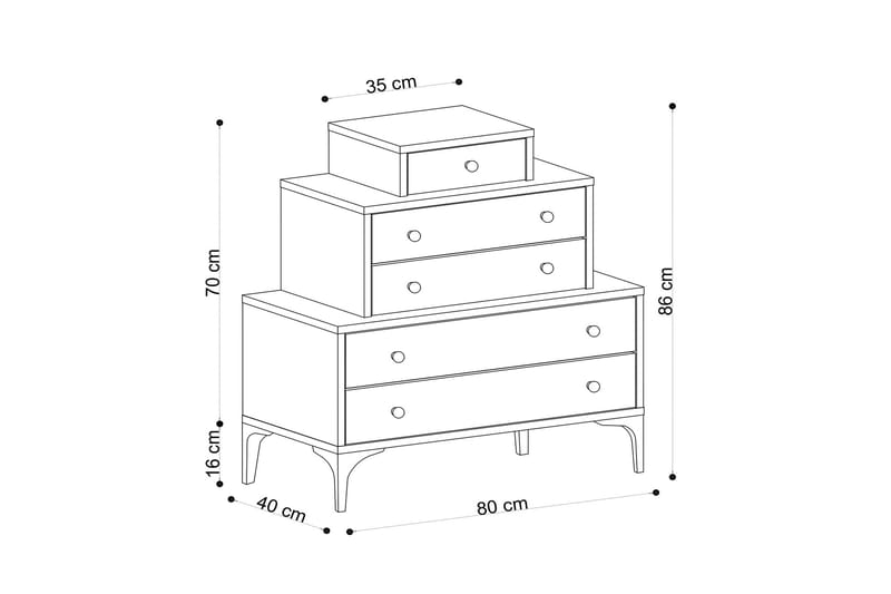 Highboard med 5 skuffer 40x80 cm - Natur / Svart - Oppbevaring - Skap - Oppbevaringsskap