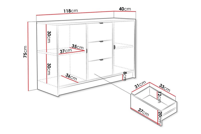 Highboard Novaj - Hvid - Oppbevaring - Skap - Oppbevaringsskap