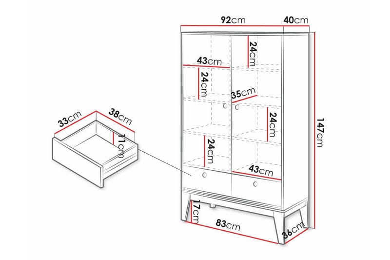 Highboard Rathmore - Hvid - Oppbevaring - Skap - Oppbevaringsskap