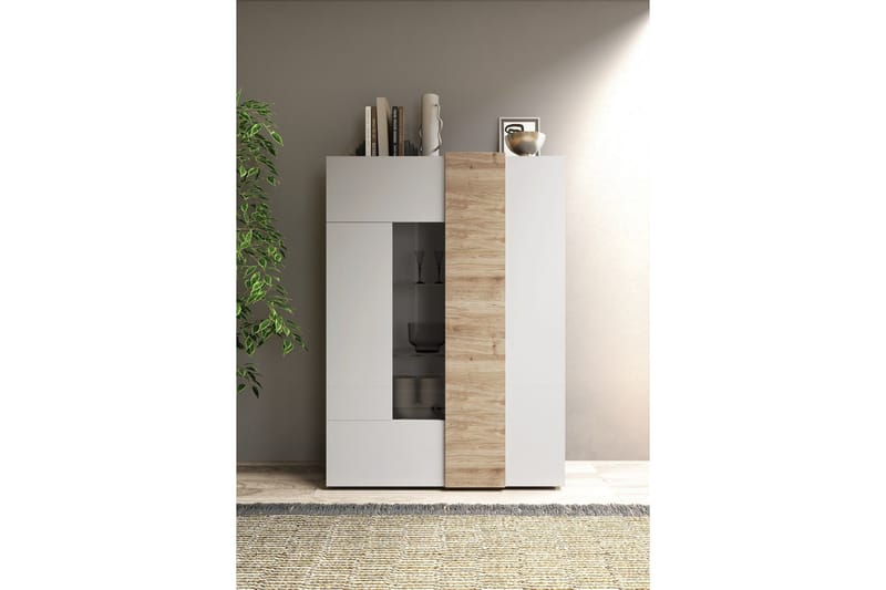 Highboard Venesa 44x121x168 cm - Hvit/Natur - Oppbevaring - Skap - Oppbevaringsskap