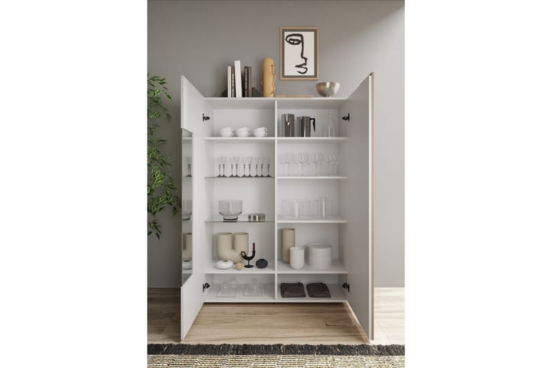 Highboard Venesa 44x121x168 cm - Hvit/Natur - Oppbevaring - Skap - Oppbevaringsskap