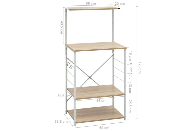 Hylle til mikrobølgeovn hvit & eik 60x39,6x123 cm sponplate - Oppbevaring - Skap - Oppbevaringsskap