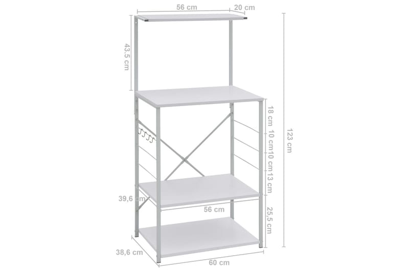 Hylle til mikrobølgeovn hvit 60x39,6x123 cm sponplate - Oppbevaring - Skap - Oppbevaringsskap