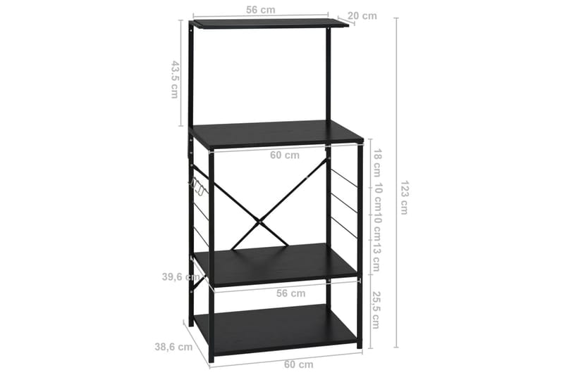 Hylle til mikrobølgeovn svart 60x39,6x123 cm sponplate - Oppbevaring - Skap - Oppbevaringsskap