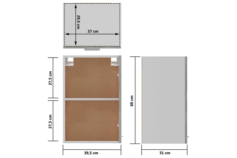 Kjøkkenskap betonggrå 39,5x31x60 cm sponplate - Grå - Oppbevaring - Skap - Oppbevaringsskap