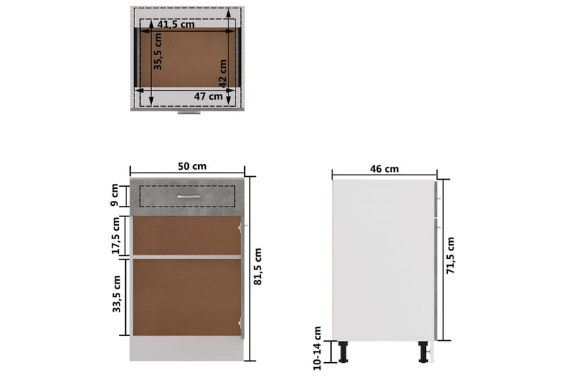 Kjøkkenskap betonggrå 50x46x81,5 cm sponplate - Grå - Oppbevaring - Skap - Oppbevaringsskap