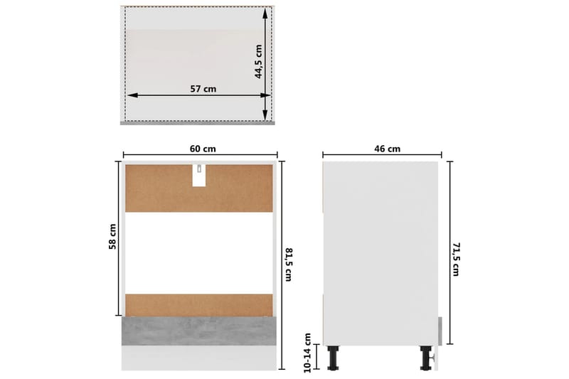 Kjøkkenskap betonggrå 60x46x81,5 cm sponplate - Grå - Oppbevaring - Skap - Oppbevaringsskap