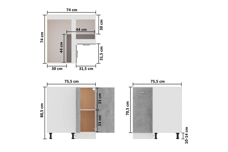 Kjøkkenskap betonggrå 75,5x75,5x80,5 cm sponplate - Grå - Oppbevaring - Skap - Oppbevaringsskap