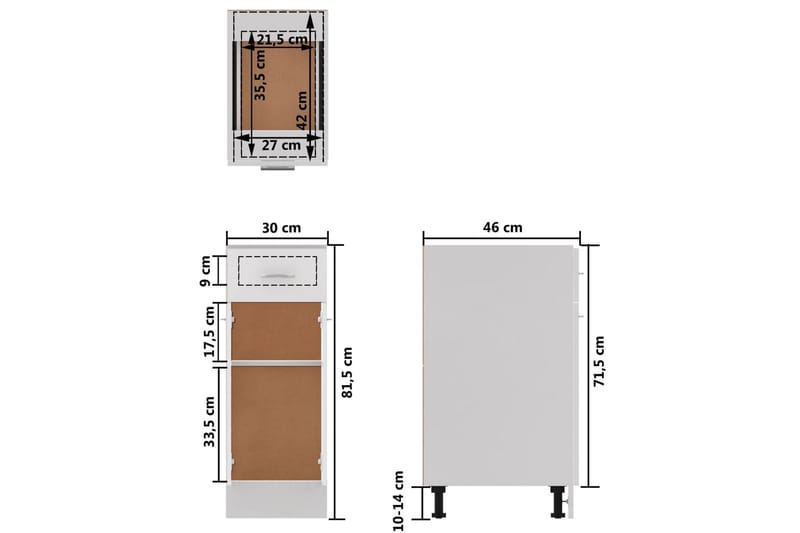 Kjøkkenskap høyglans hvit 30x46x81,5 cm sponplate - Hvit - Oppbevaring - Skap - Oppbevaringsskap