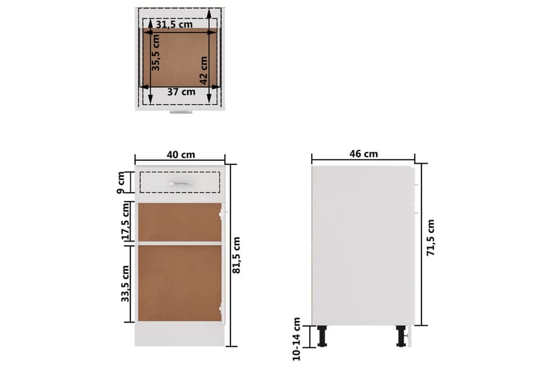 Kjøkkenskap høyglans hvit 40x46x81,5 cm sponplate - Hvit - Oppbevaring - Skap - Oppbevaringsskap