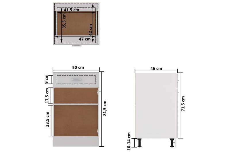 Kjøkkenskap høyglans hvit 50x46x81,5 cm sponplate - Hvit - Oppbevaring - Skap - Oppbevaringsskap