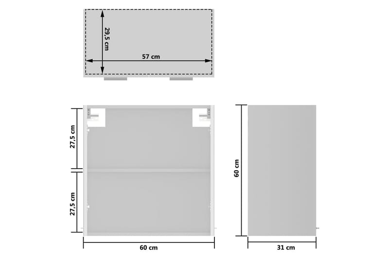 Kjøkkenskap høyglans hvit 60x31x60 cm sponplate - Hvit - Oppbevaring - Skap - Oppbevaringsskap