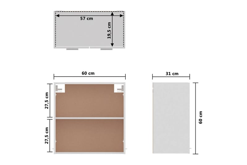 Kjøkkenskap høyglans hvit 60x31x60 cm sponplate - Hvit - Oppbevaring - Skap - Oppbevaringsskap