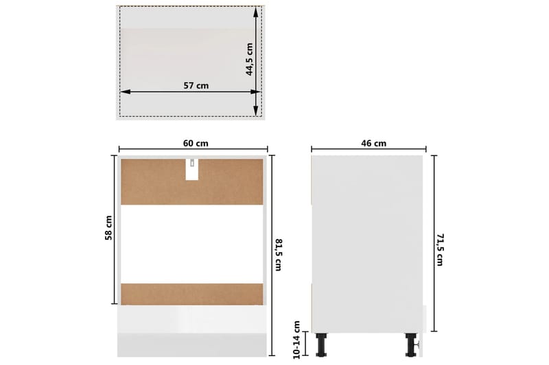 Kjøkkenskap høyglans hvit 60x46x81,5 cm sponplate - Hvit - Oppbevaring - Skap - Oppbevaringsskap