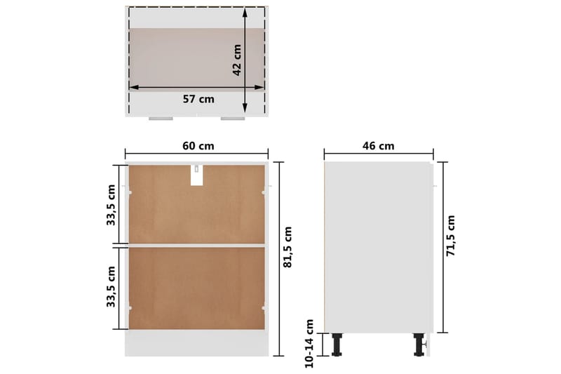 Kjøkkenskap høyglans hvit 60x46x81,5 cm sponplate - Hvit - Oppbevaring - Skap - Oppbevaringsskap