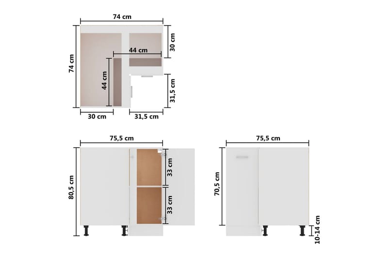 Kjøkkenskap høyglans hvit 75,5x75,5x80,5 cm sponplate - Hvit - Oppbevaring - Skap - Oppbevaringsskap