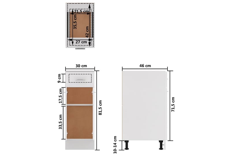 Kjøkkenskap hvit 30x46x81,5 cm sponplate - Hvit - Oppbevaring - Skap - Oppbevaringsskap