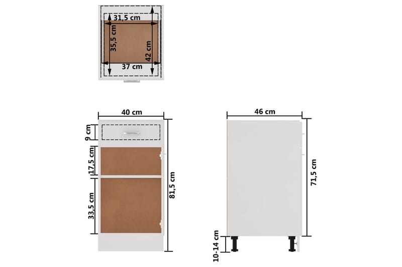 Kjøkkenskap hvit 40x46x81,5 cm sponplate - Hvit - Oppbevaring - Skap - Oppbevaringsskap