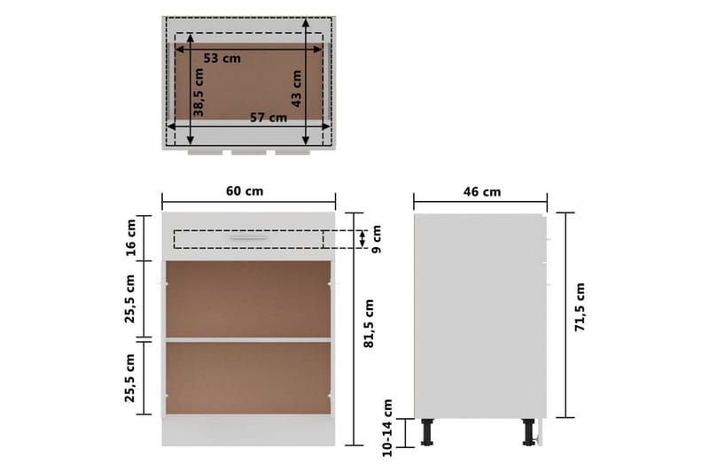 Kjøkkenskap hvit 60x46x81,5 cm sponplate - Hvit - Oppbevaring - Skap - Oppbevaringsskap