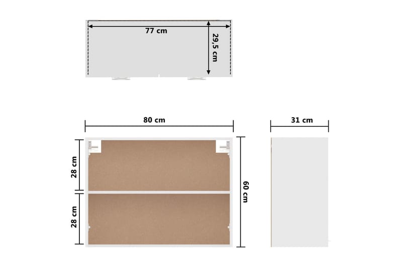 Kjøkkenskap hvit 80x31x60 cm sponplate - Hvit - Oppbevaring - Skap - Oppbevaringsskap