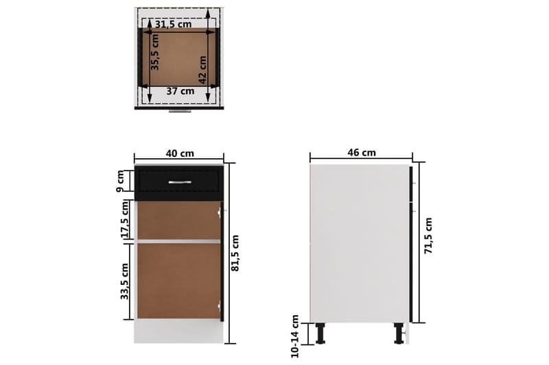 Kjøkkenskap svart 40x46x81,5 cm sponplate - Svart - Oppbevaring - Skap - Oppbevaringsskap