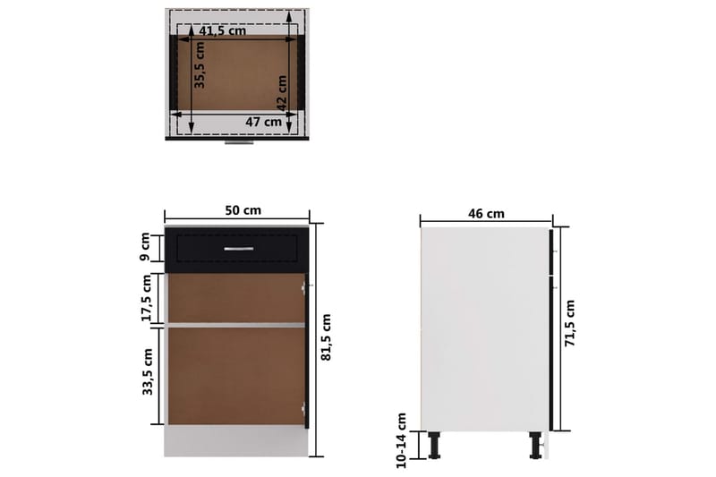 Kjøkkenskap svart 50x46x81,5 cm sponplate - Svart - Oppbevaring - Skap - Oppbevaringsskap