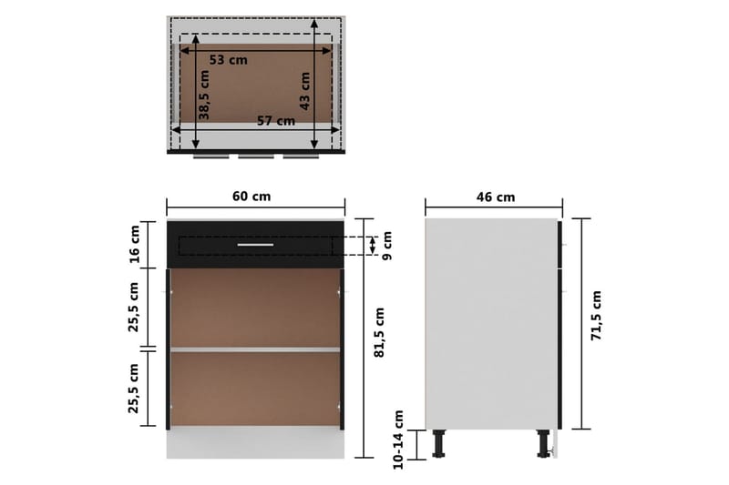 Kjøkkenskap svart 60x46x81,5 cm sponplate - Svart - Oppbevaring - Skap - Oppbevaringsskap