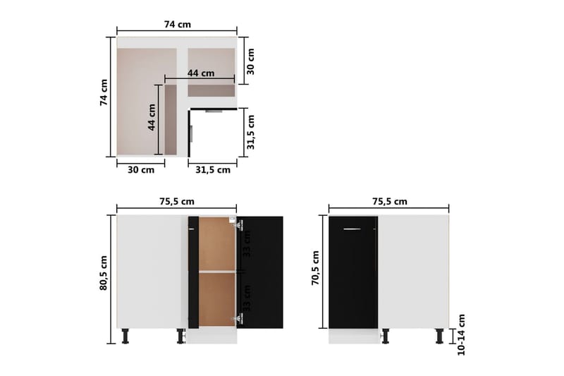 Kjøkkenskap svart 75,5x75,5x80,5 cm sponplate - Svart - Oppbevaring - Skap - Oppbevaringsskap